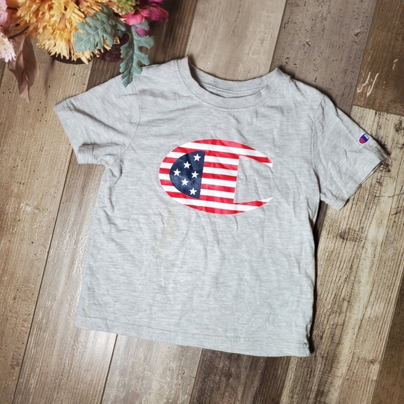 Champion Gray Short Sleeve Crewneck Athletic Logo T-Shirt Boys Size 5 EUC - Picture 1 of 8